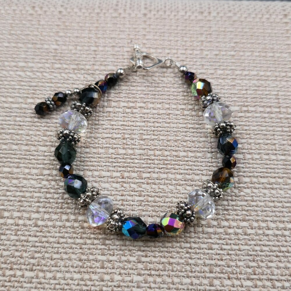 7 Inch Sterling Silver Handmade Various Crystals Bracelet B965